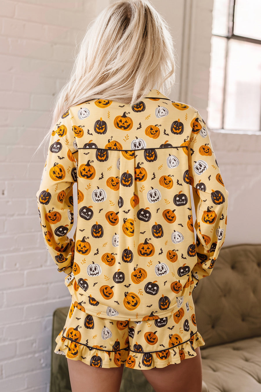 Pumpkin Face Ruffle Long Sleeve Lounge Set Women UK