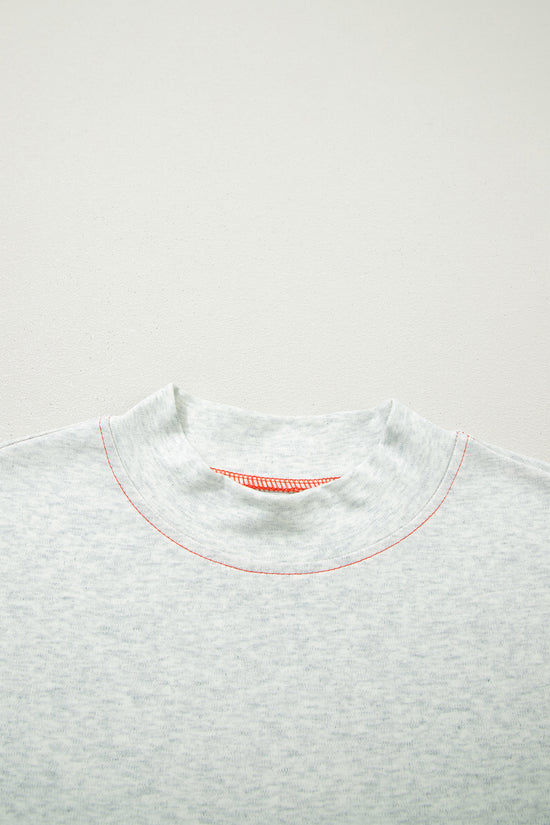 Reversible Contrast Stitch Drop Shoulder High Neck Short Sleeve Tee