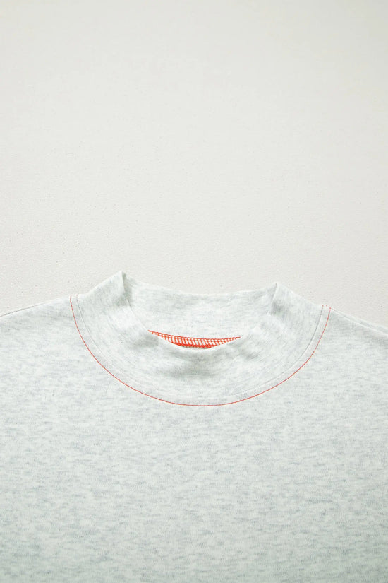 Reversible Contrast Stitch Drop Shoulder High Neck Short Sleeve Tee