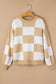 Pink Checkered Bishop Sleeve Sweater - Fashionfitz