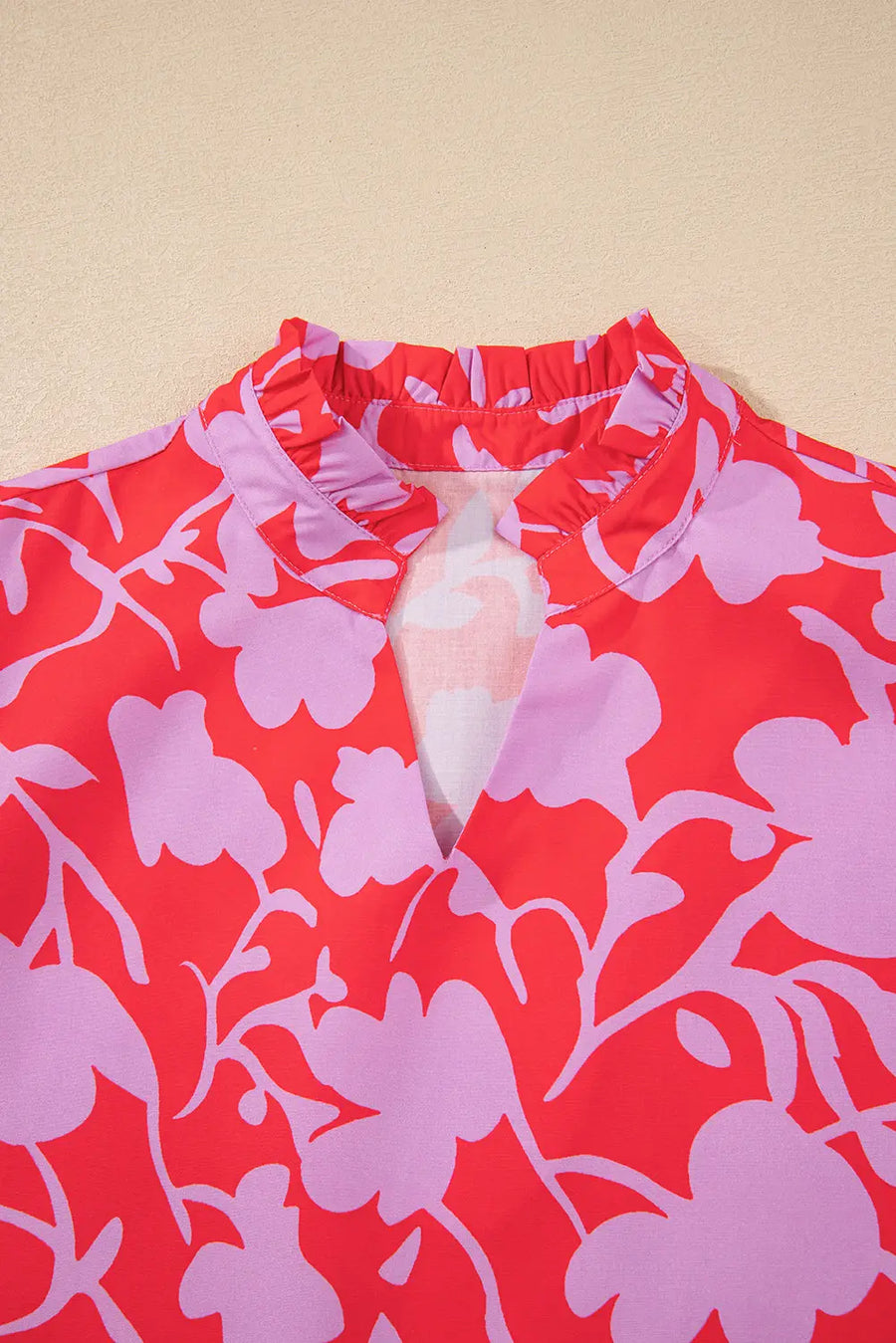 Red Floral 3/4 Sleeve Ruffle Hem Mini Dress Women UK