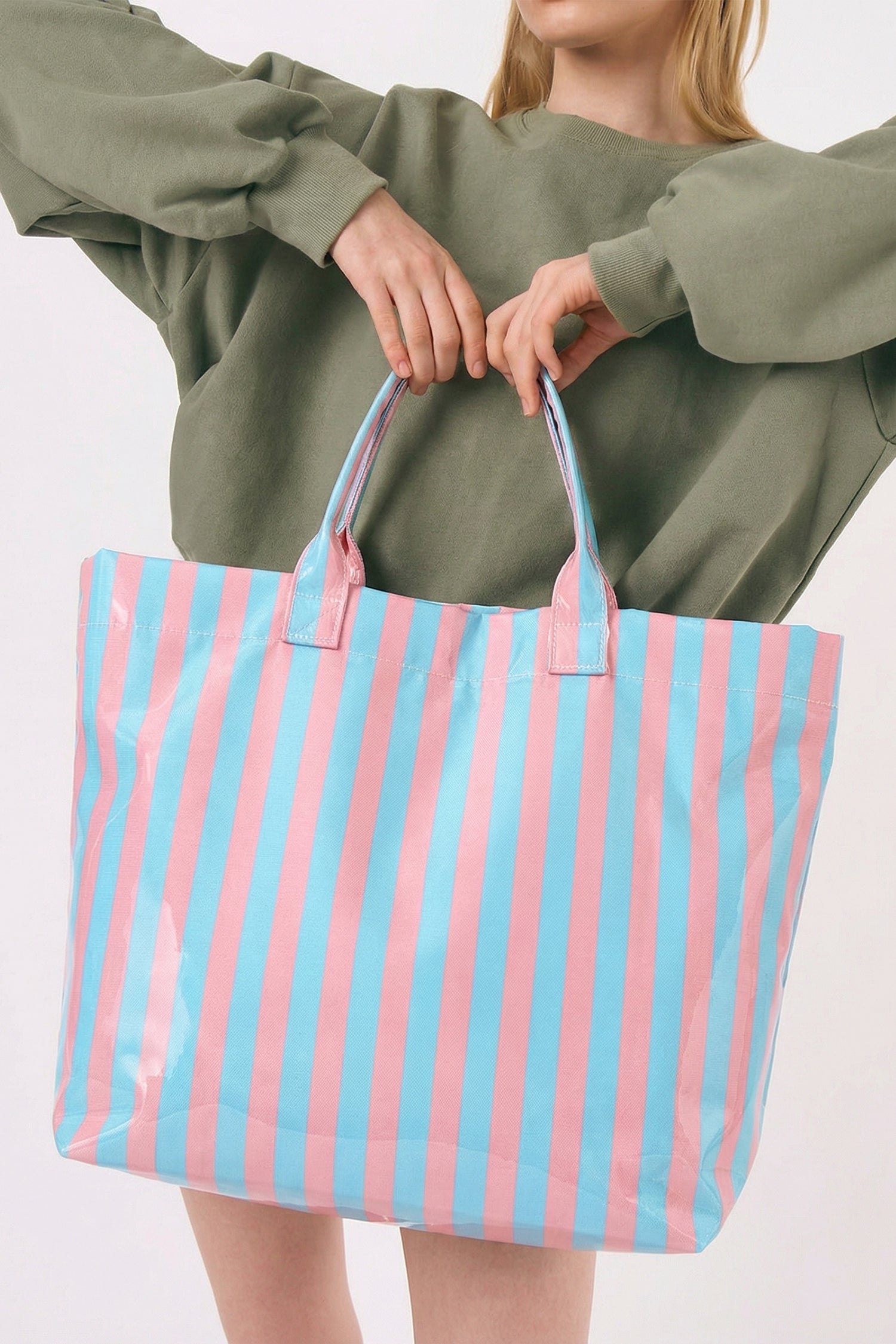 Rainbow Glossy Striped Vinyl Large Tote Bag Women UK