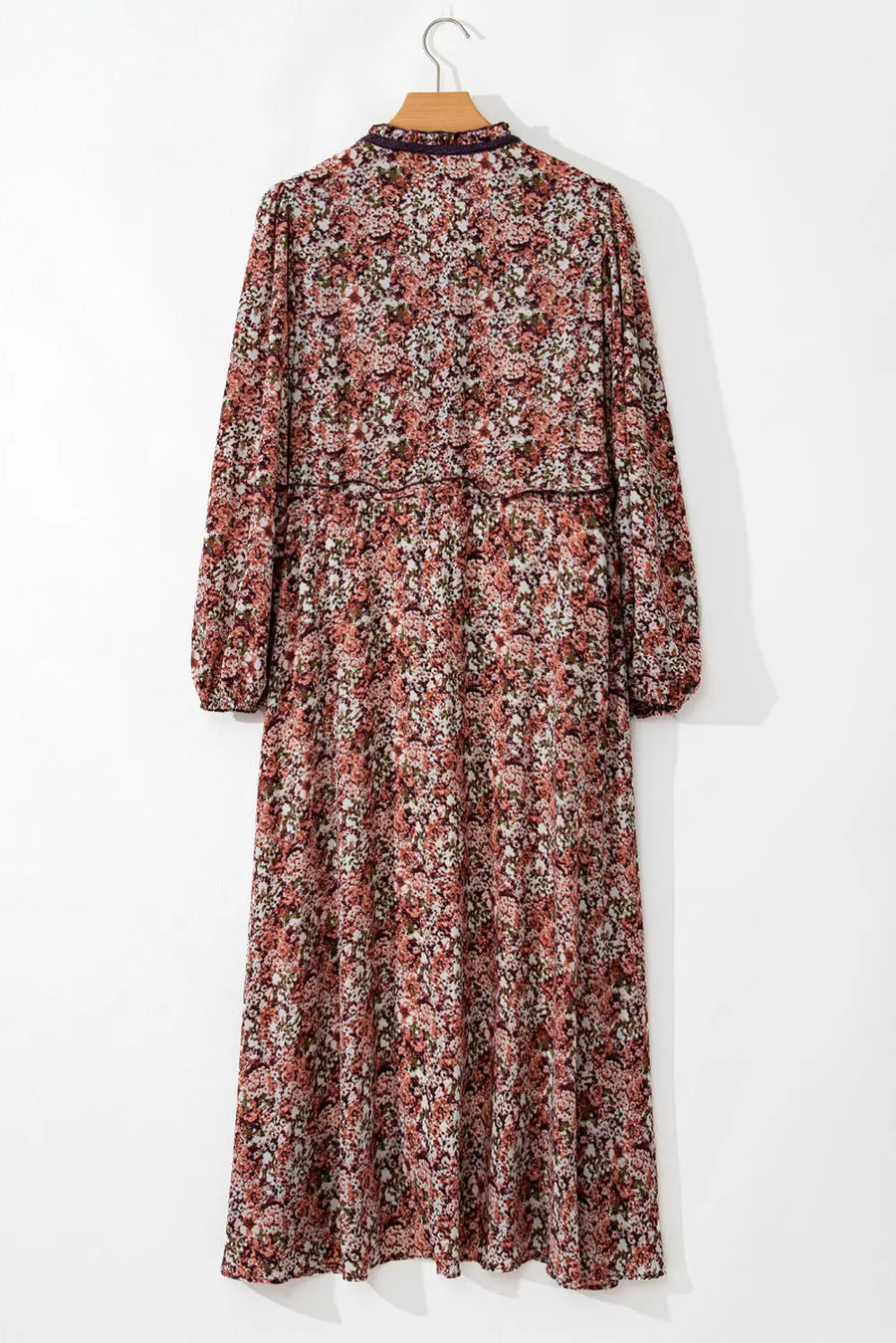 Brown Floral Split Front Tiered Frilled V Neck Midi Dress Women UK