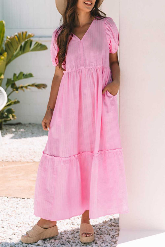 Romantic Pink Stripe Maxi Dress