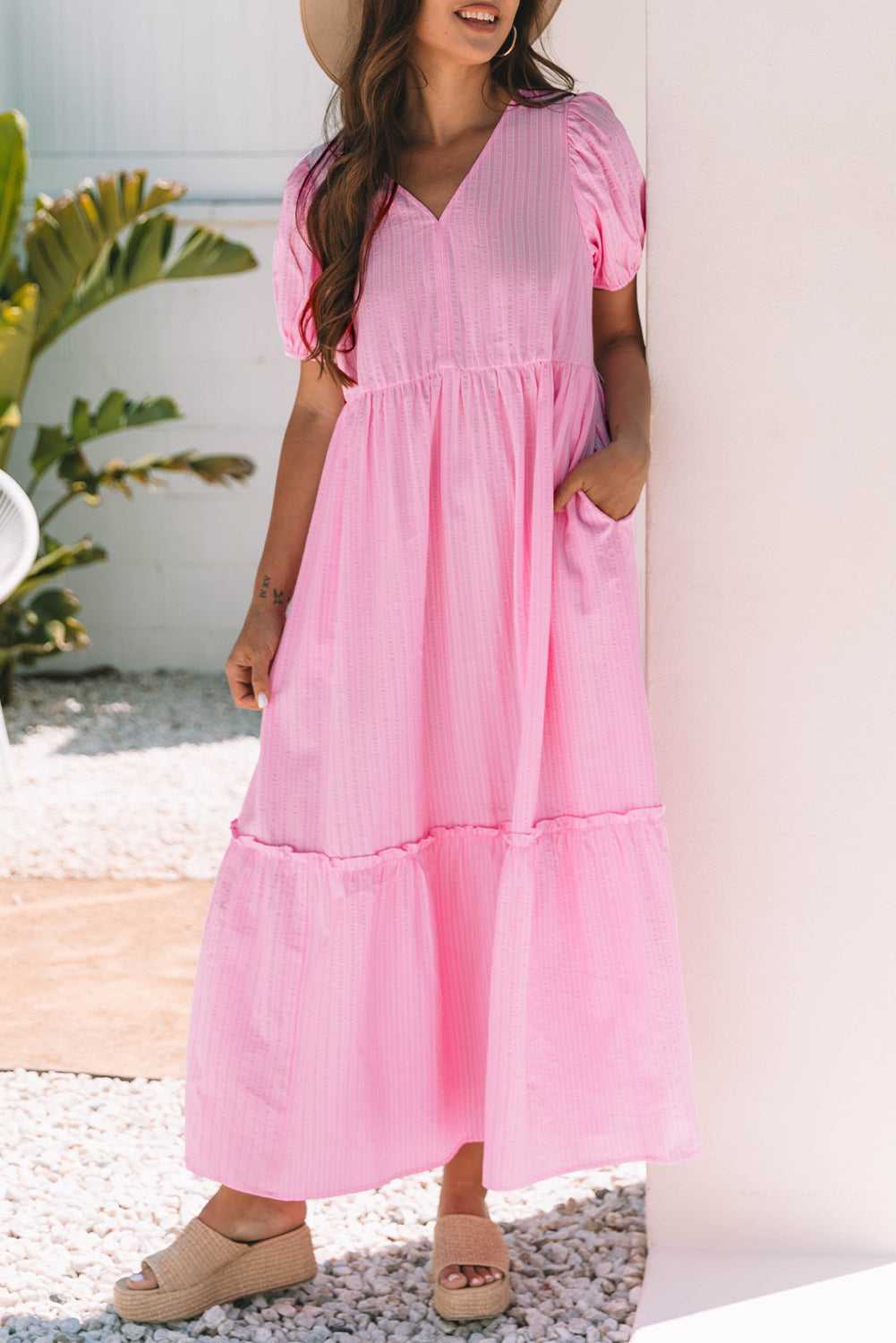 Romantic Pink Stripe Maxi Dress