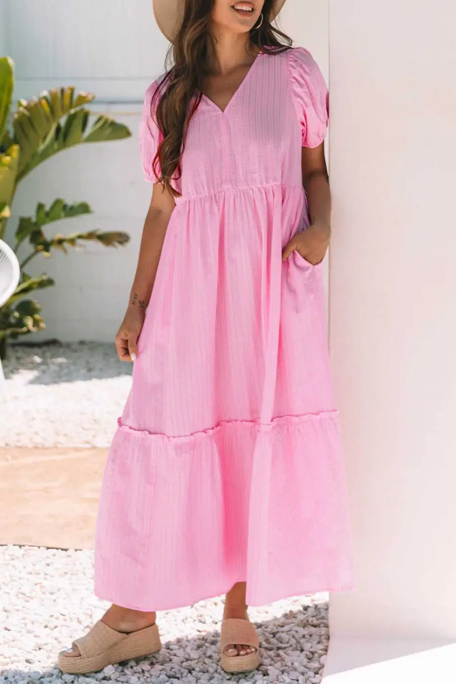 Romantic pink stripe maxi dress dresses