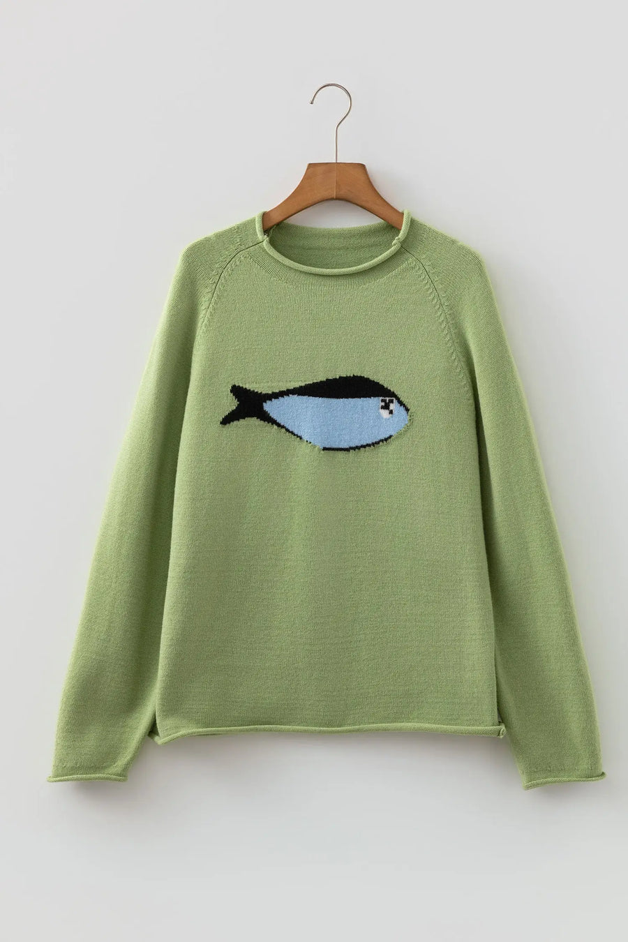 Fish Knit Oversized Round Neck Sweater