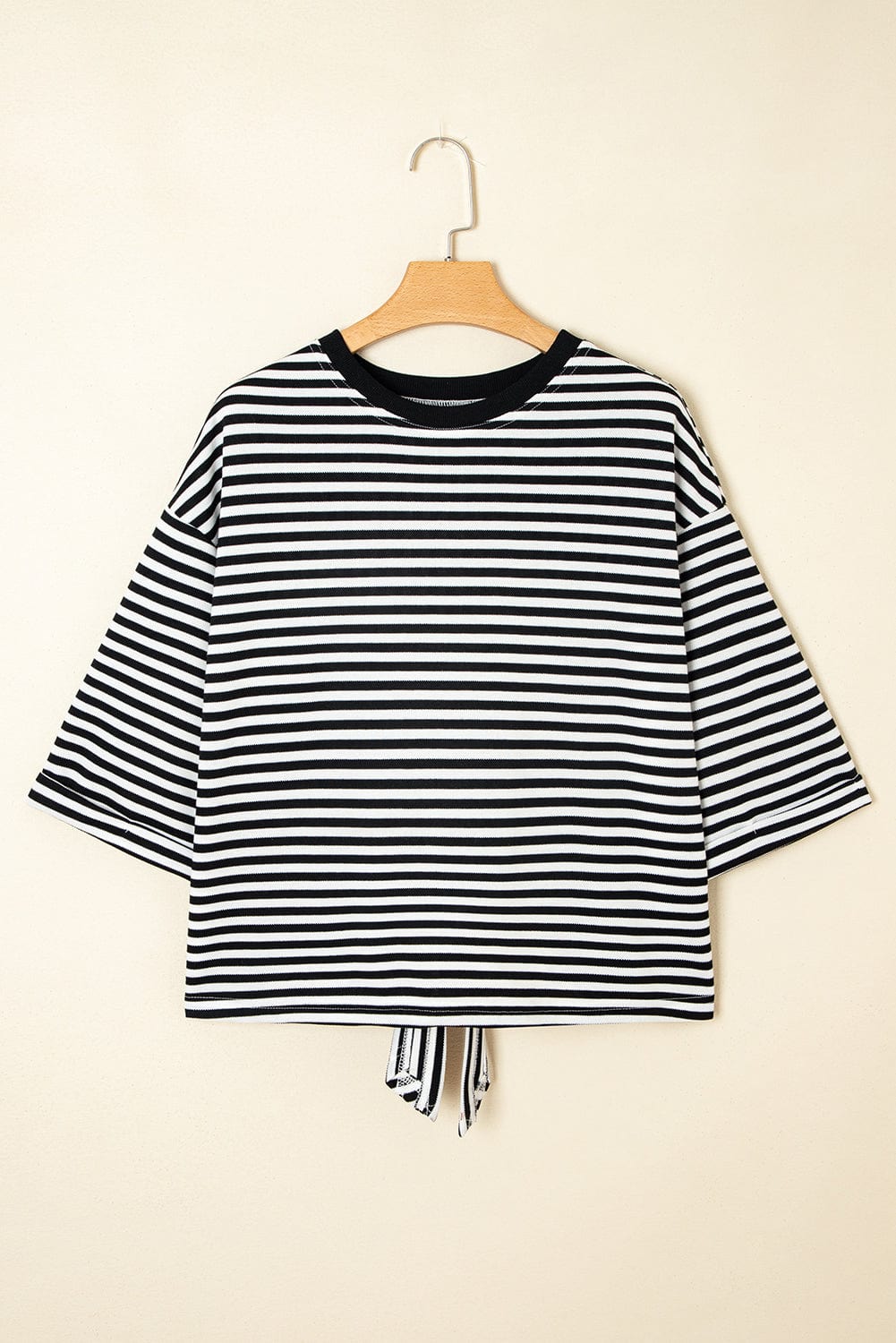 Tees BowVogue Women's Striped T-Shirt – Soft Cotton Bow Neck Casual Top