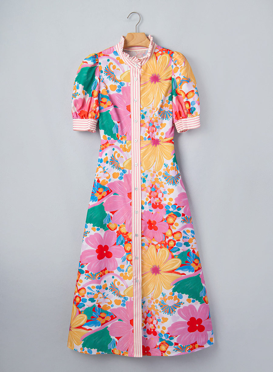 Floral Print Button Down Vacation Dress Women UK