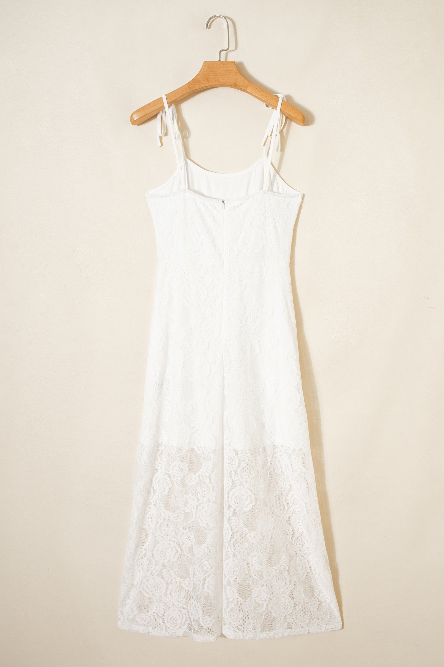 White Lace Overlay Spaghetti Strap Maxi Dress