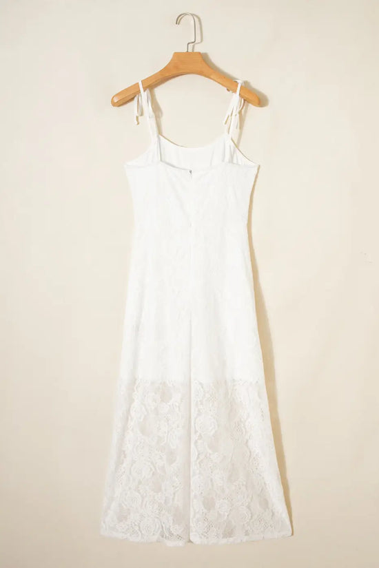 White Lace Overlay Spaghetti Strap Maxi Dress