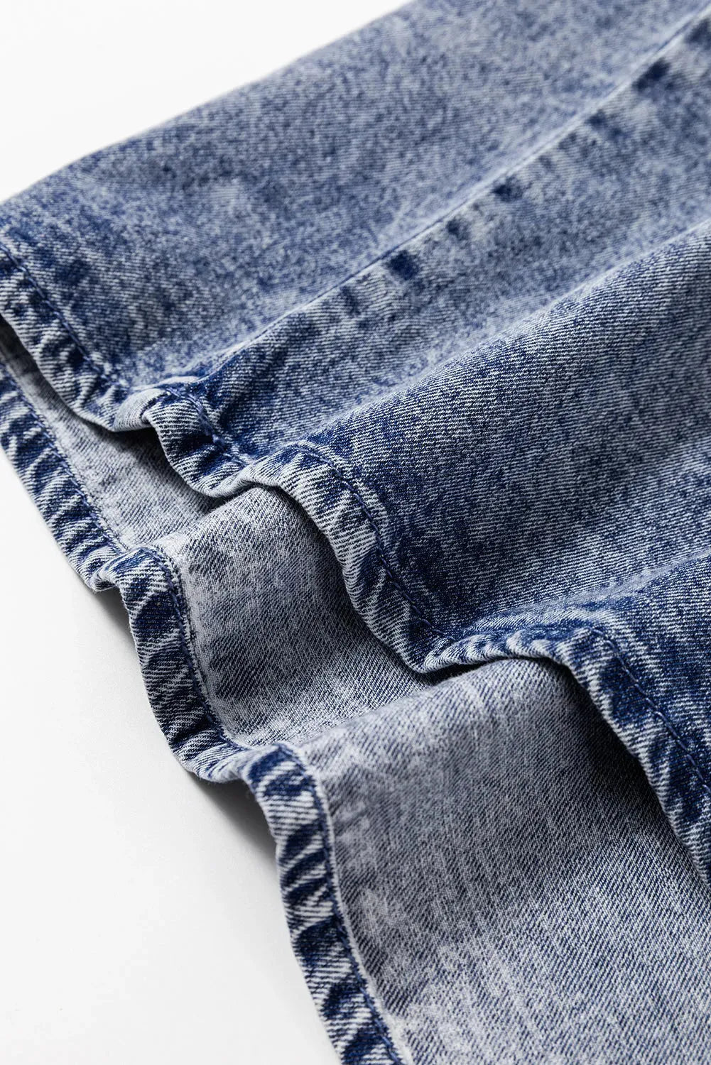 Denim Top - Dusk Blue Acid Wash Pearl Embellishments - Fashionfitz