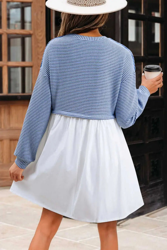 Cobalt stripe pleated dress - trendy & elegant | high waist design