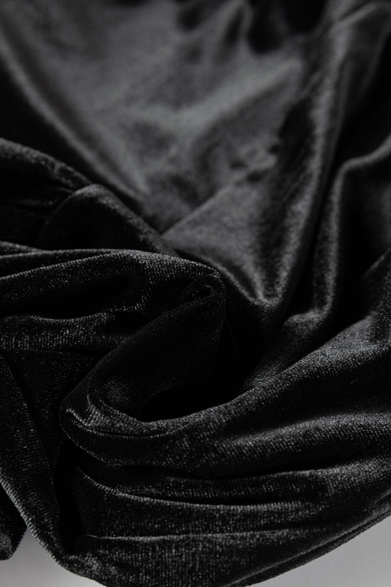 Black Velvet Straight‑Leg Drawstring Trousers