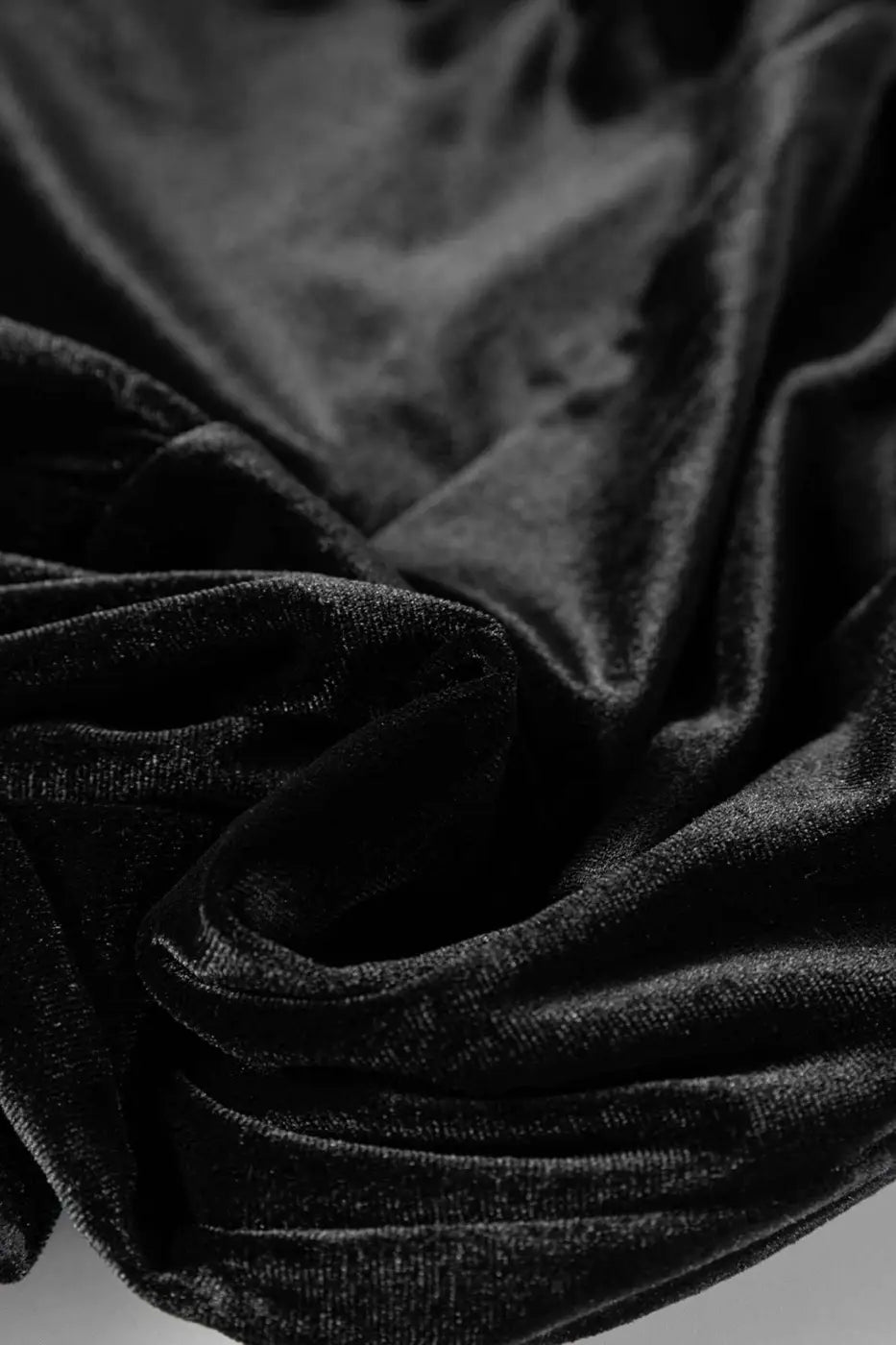 Black velvet straight‑leg drawstring trousers