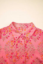 Rose Red Floral Loose Shirt - Fashionfitz