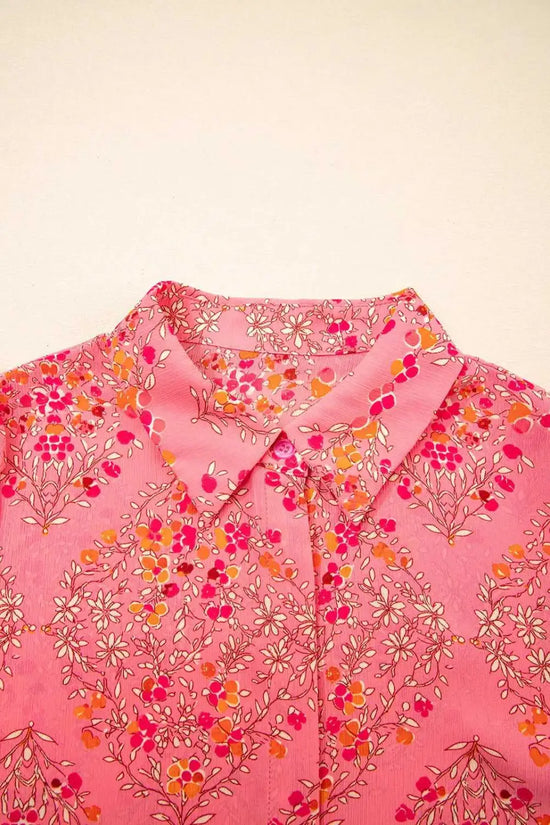 Rose Red Floral Loose Shirt - Fashionfitz