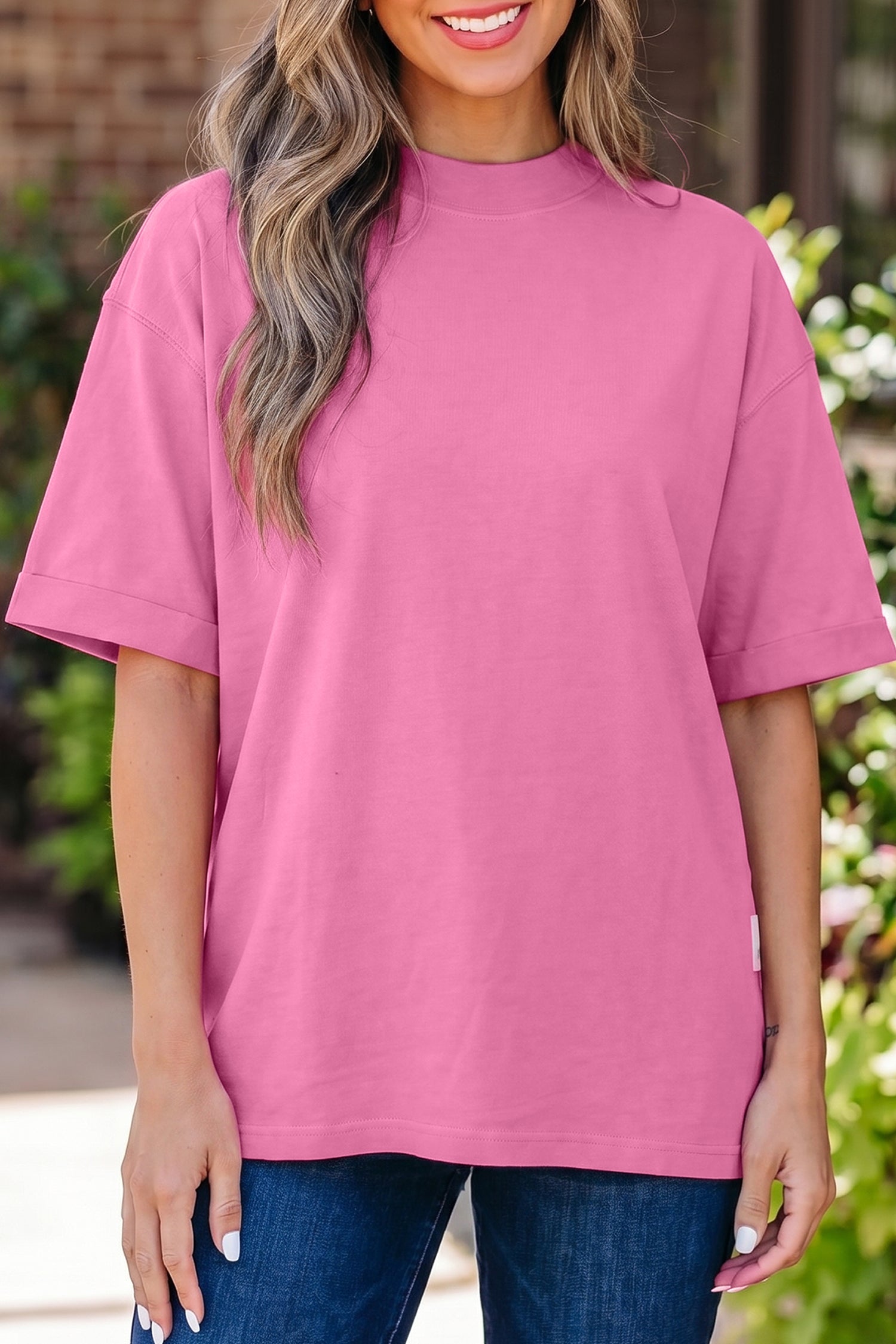 Solid Colour Oversized High Neck Tee Women UK