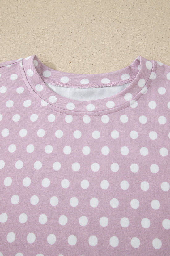 Polka Dot Print Round Neck Short Sleeve Top & Shorts Co-Ord Set