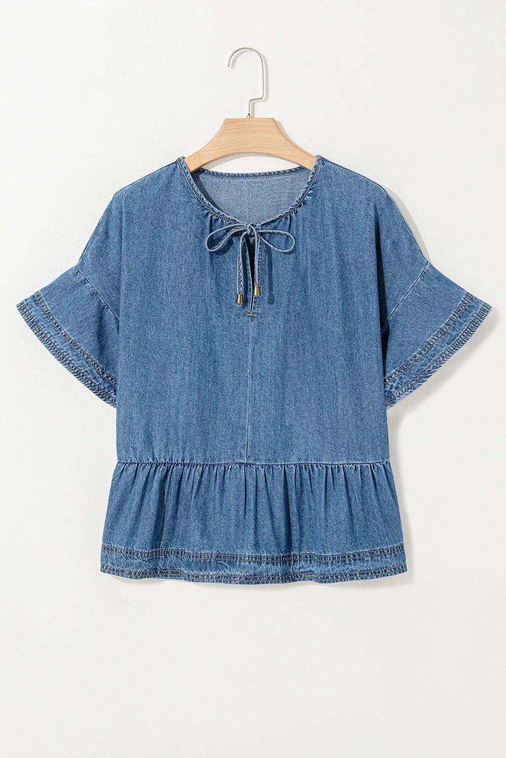 Dusk Denim Ruffled Peplum Top - Fashionfitz