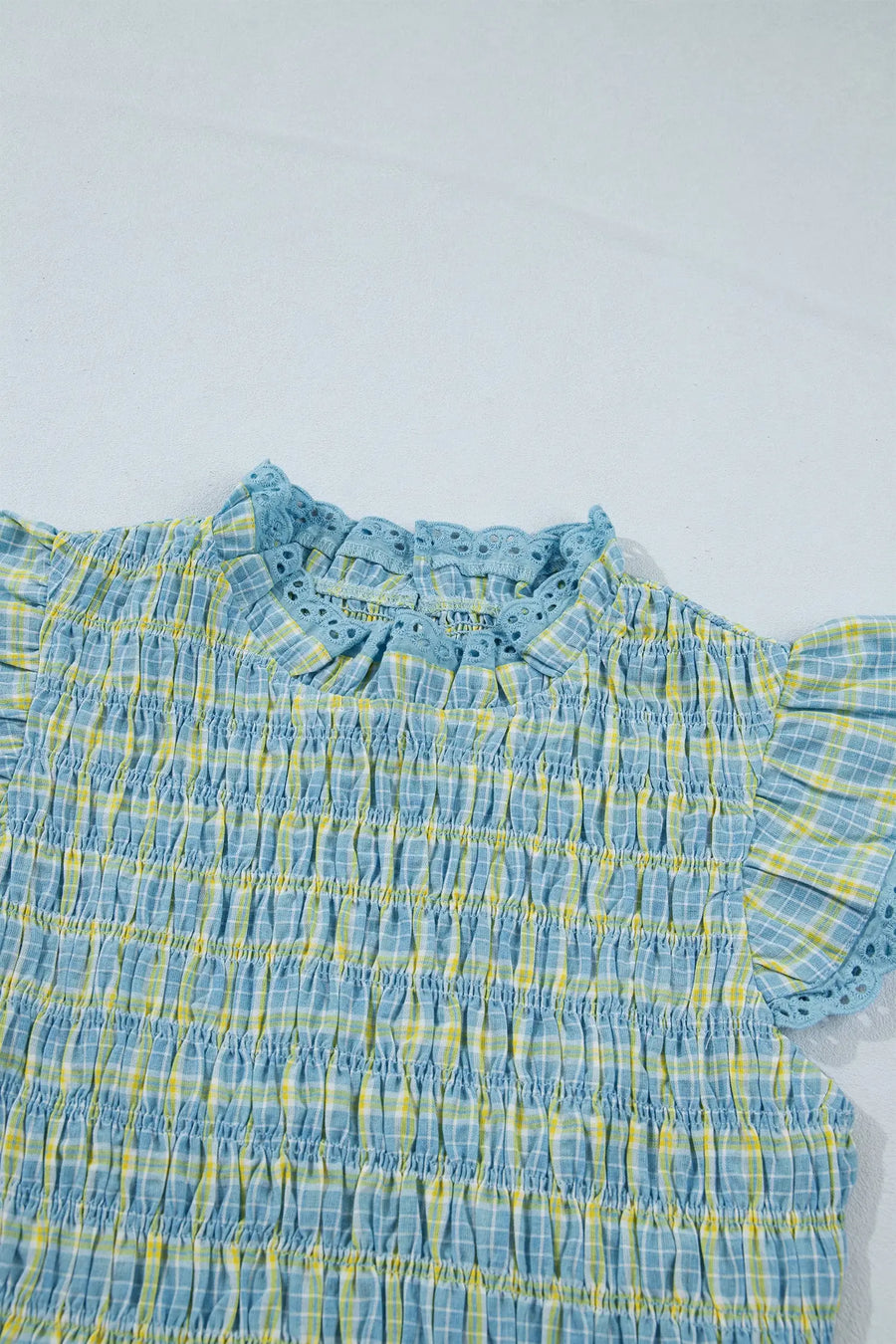 Multicolour Gingham Smoked Lace Trim Tank Top — styled outfit look | Fashionfitz UK