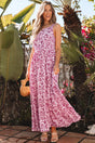 Pink Floral Cutout Back Empire Waist Sleeveless Maxi Dress Women UK