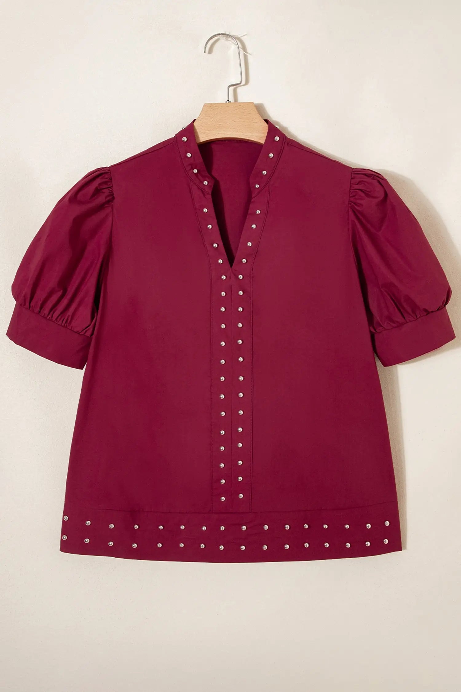 Burgundy rivet blouse — back view, 100% cotton shift fit | Fashionfitz UK