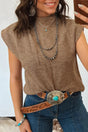 Ribbed knit mock neck sweater vest sleeveless loose fit light french beige sweaters