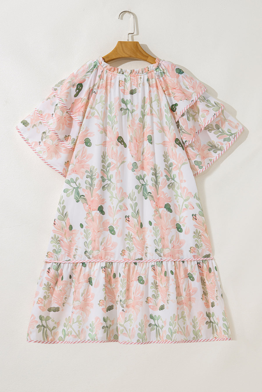 Pink Plus Size Floral Print Striped Detail Short Dress Women UK