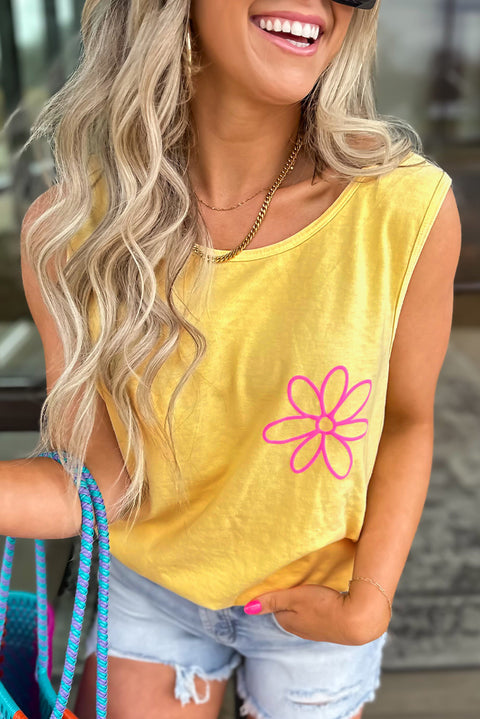 Yellow Cream Flower Graphic Casual Tank Top Women UK
