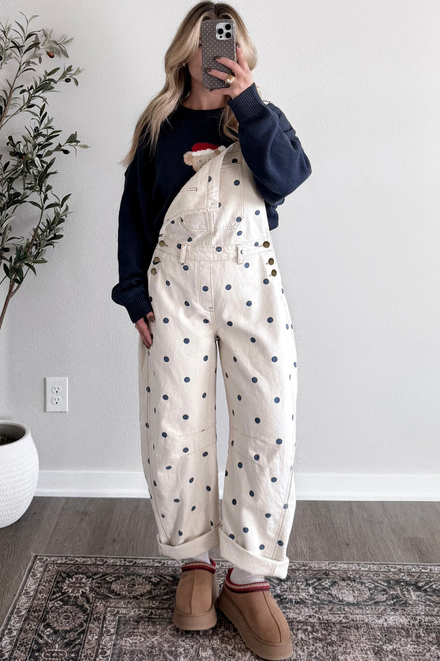 Polka Dot Denim Barrel Overalls Jumpsuit Women UK