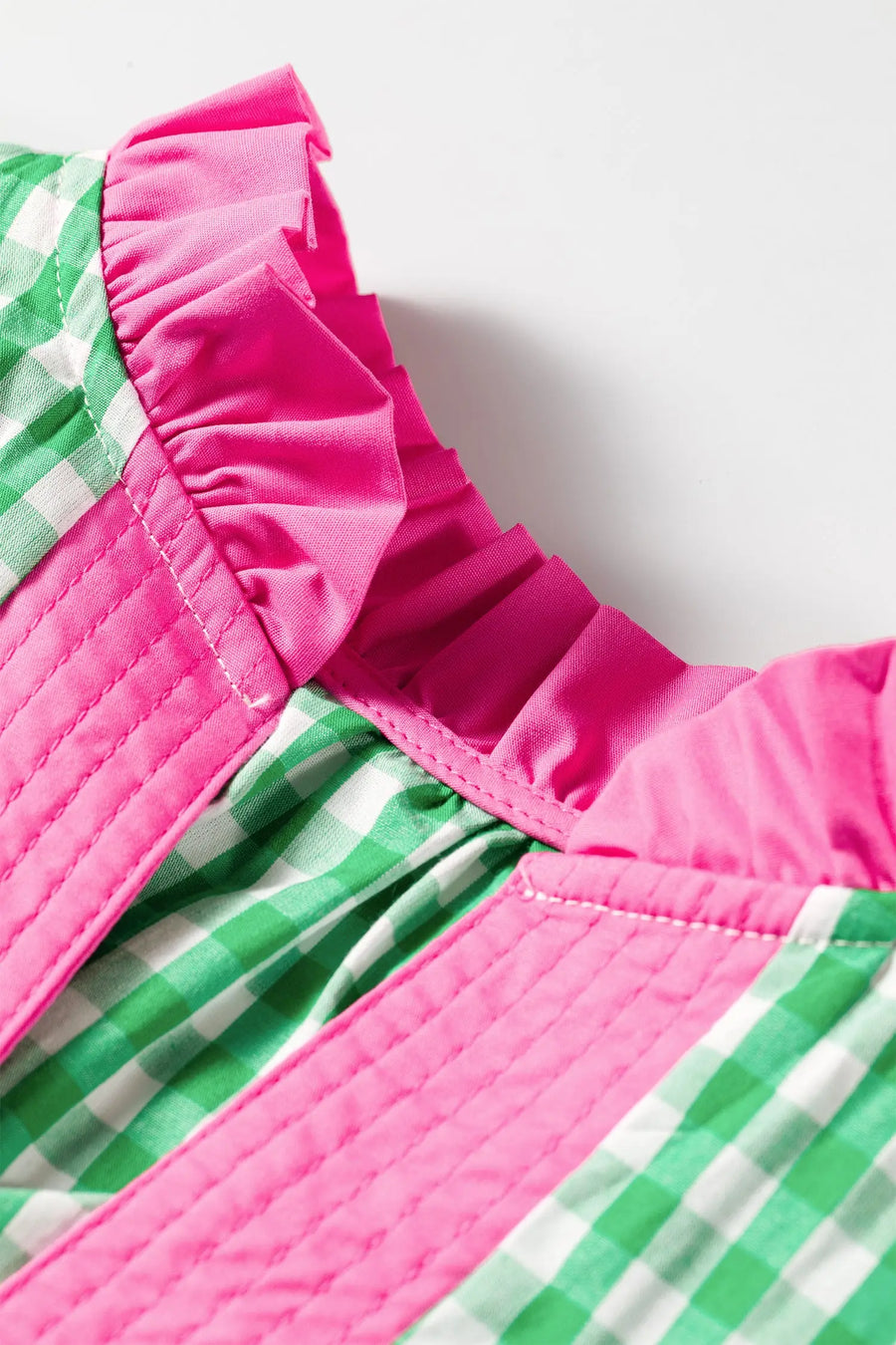 Gingham Plaid Bubble Sleeve Colourblock Blouse Women UK