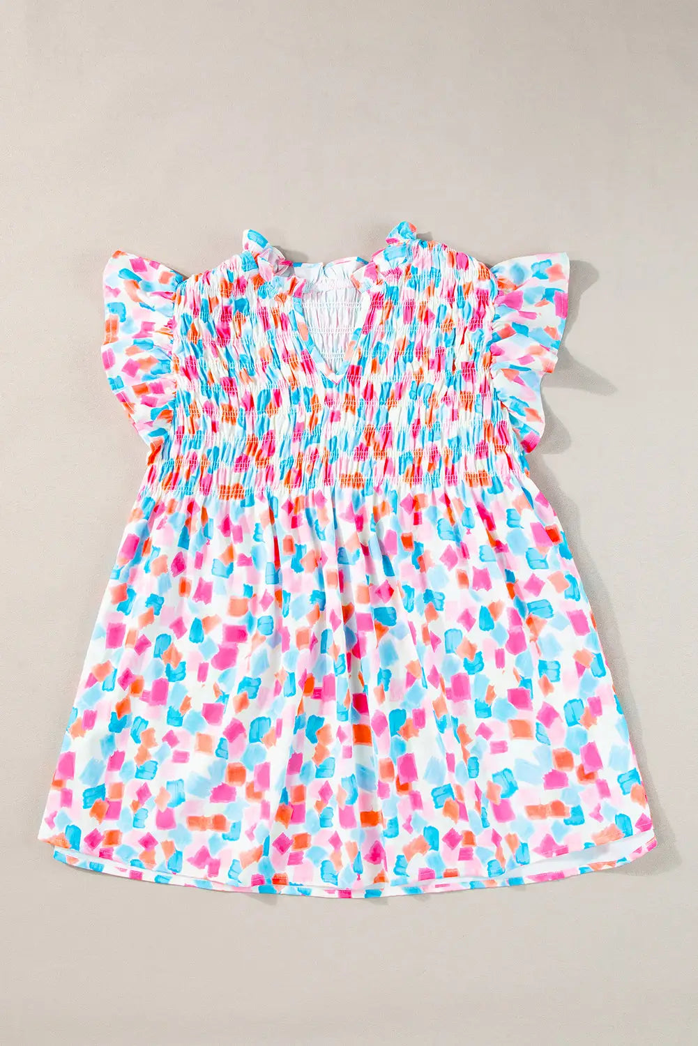 Shirred blouse - ruffled abstract print blouses