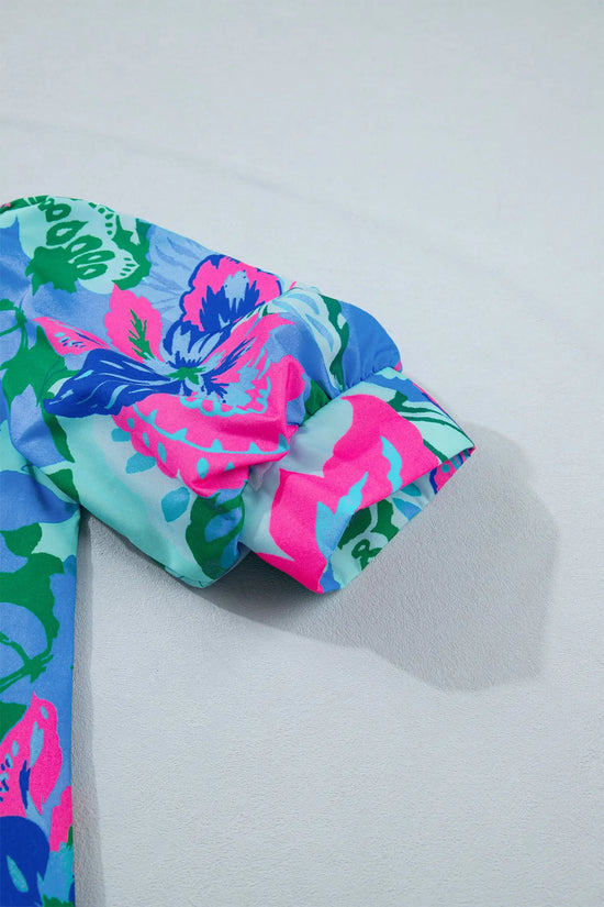 Sky blue floral v neck half sleeve blouse fashionfitz