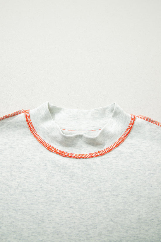 Reversible Contrast Stitch Drop Shoulder High Neck Short Sleeve Tee