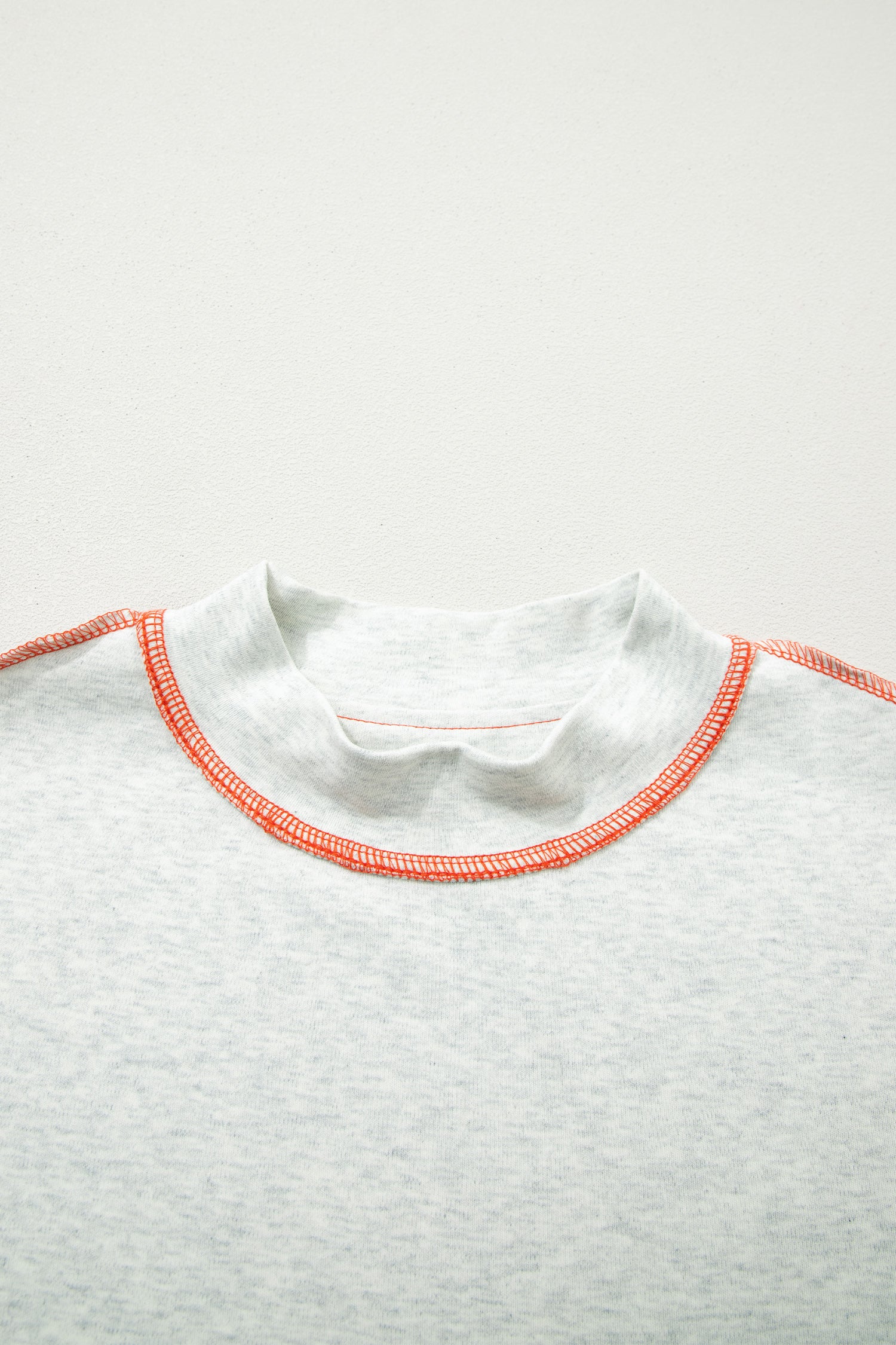 Reversible Contrast Stitch Drop Shoulder High Neck Short Sleeve Tee