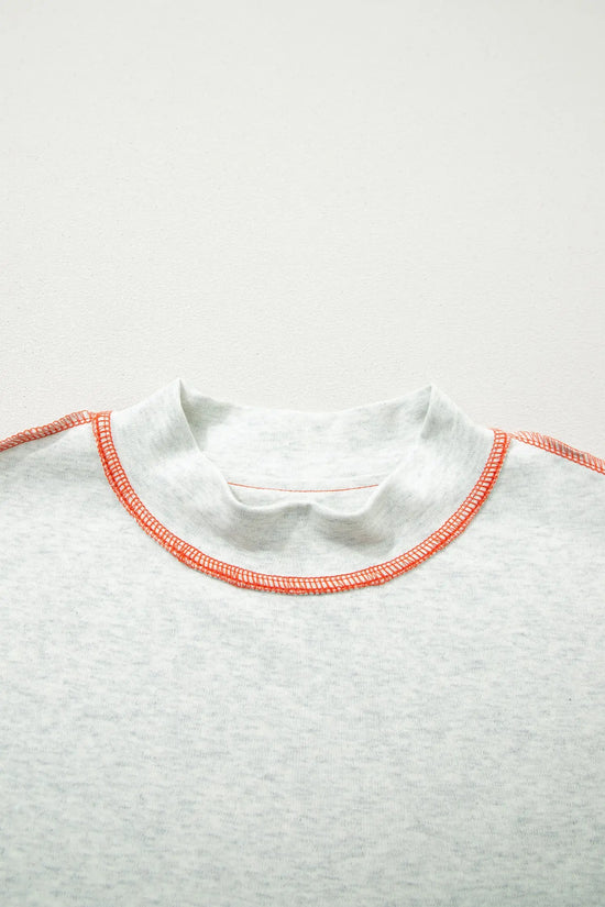 Reversible Contrast Stitch Drop Shoulder High Neck Short Sleeve Tee