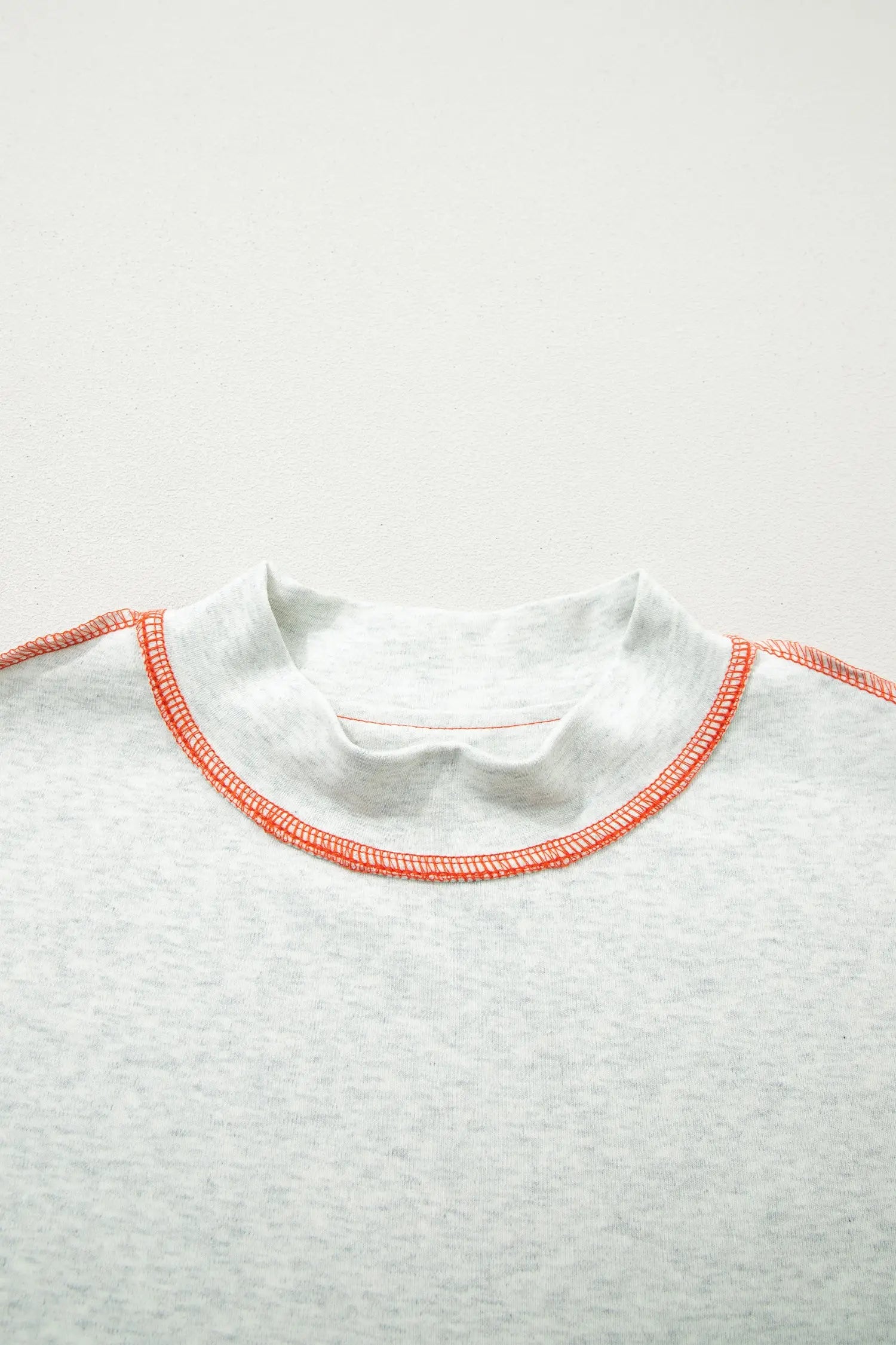 Reversible Contrast Stitch Drop Shoulder High Neck Short Sleeve Tee