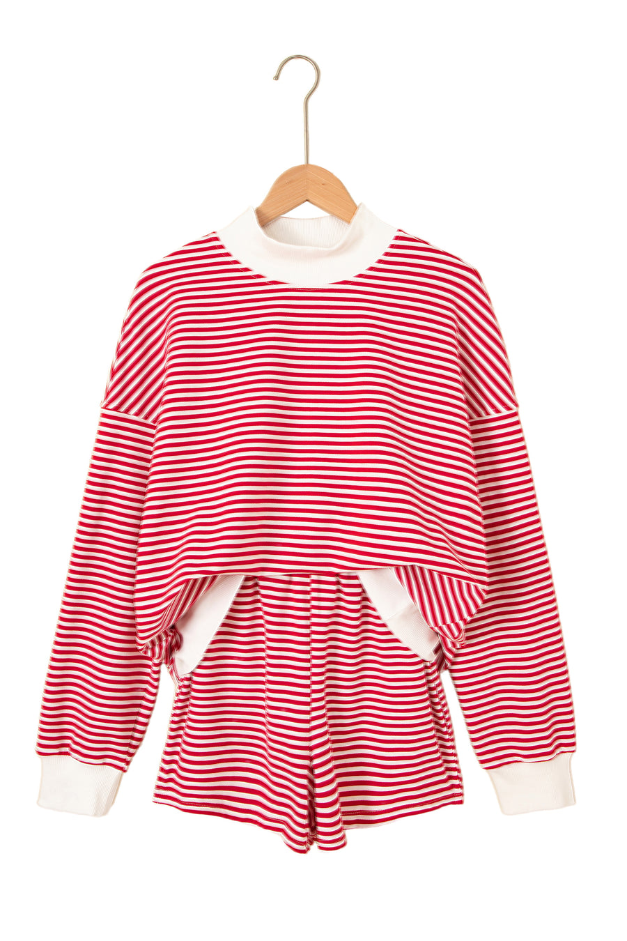 Striped Oversized Mock Neck Sweatshirt Shorts Set Women UK