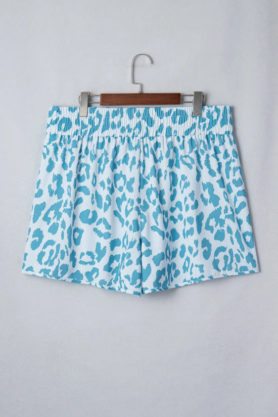 Beau blue plus size leopard elastic waist athletic shorts