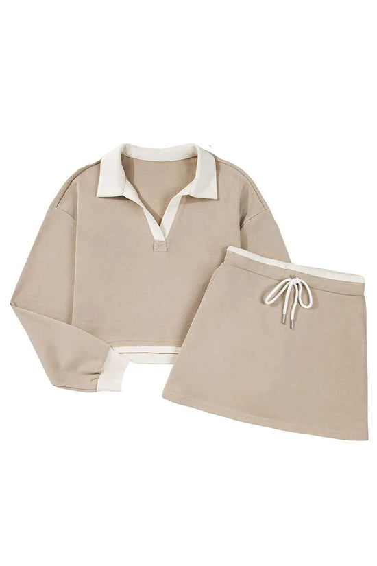 Cropped top drawstring skirt | trendy 2pc outfit set