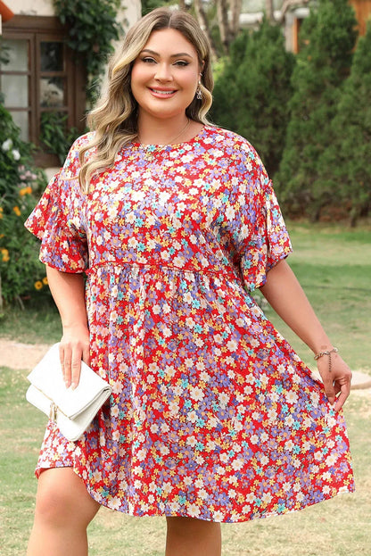 Dainty Red Floral Curvy Dress - Fashionfitz