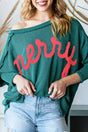Green Stripe Lucky Clover Embroidered Graphic Dolman Tee Women UK