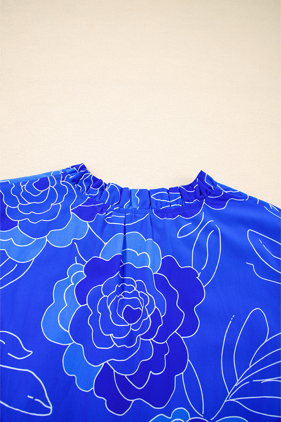 Blue Floral Ruffled Hem V Neck Short Sleeve Flowy Mini Dress Women UK