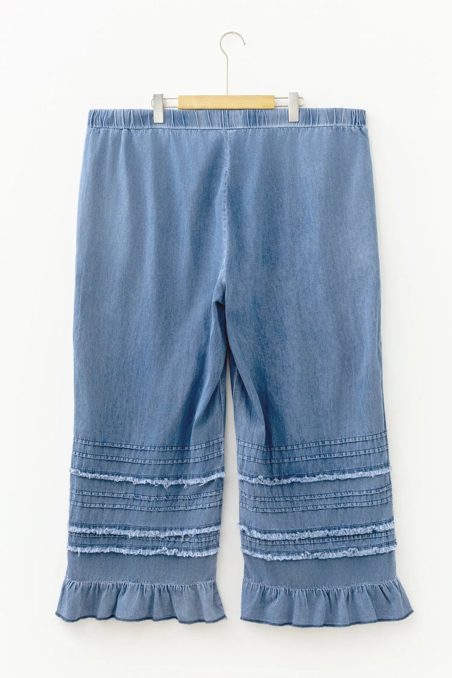 Plus Size Tiered Ruffled Wide Leg Denim Pants Women UK
