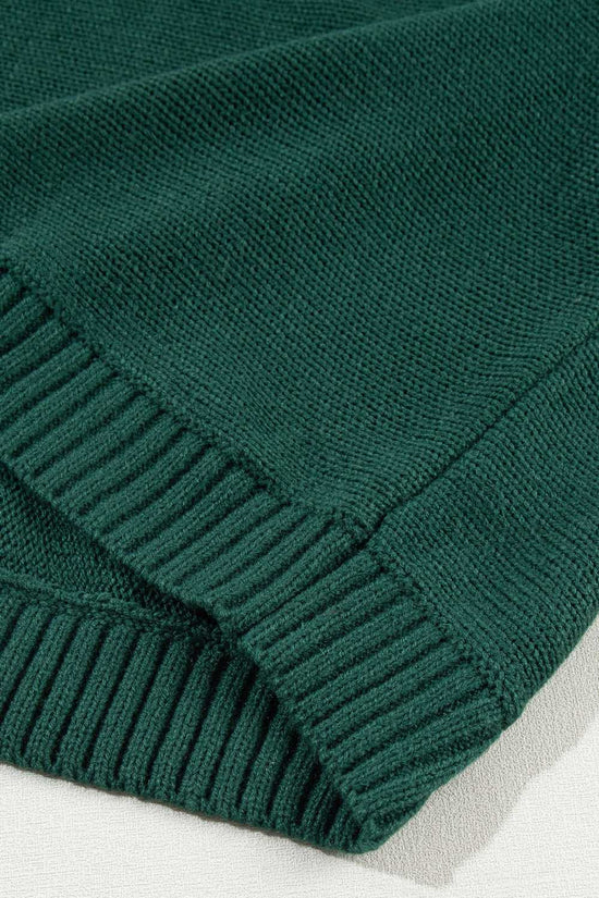 Bottom hem detail of green Stylish High Neck Red Sweater - Christmas, featuring ribbed knit design for a snug winter fit.