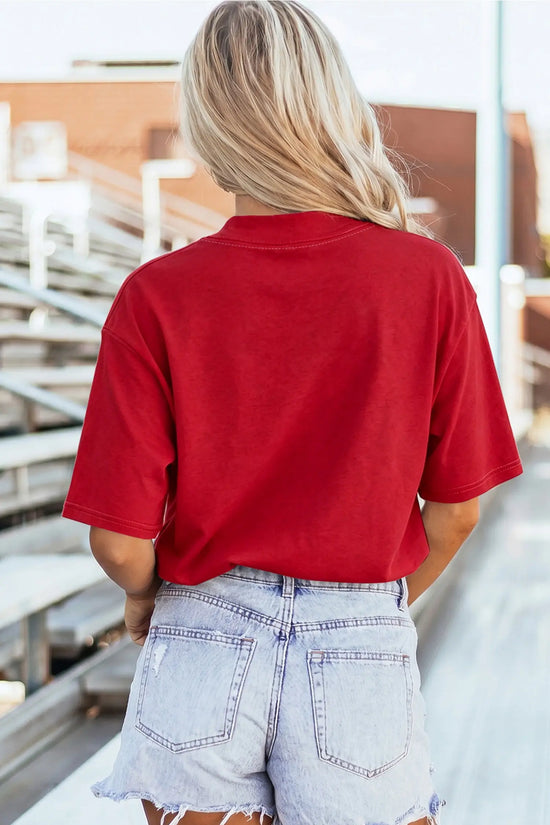 Reversible Contrast Stitch Drop Shoulder High Neck Short Sleeve Tee