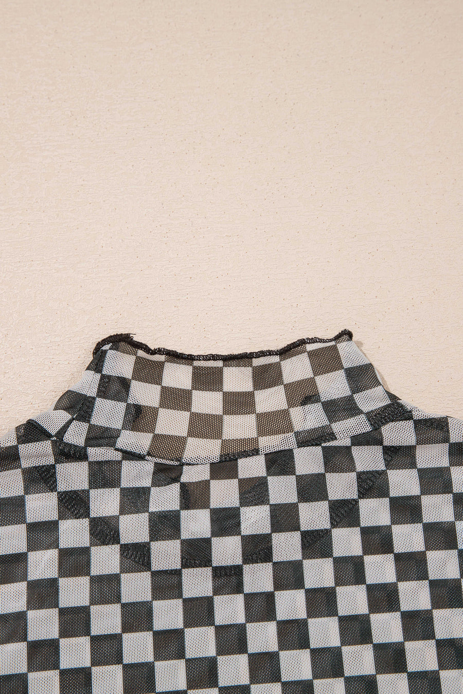 Plaid Stand Neck Long Sleeve Mesh Top Women UK
