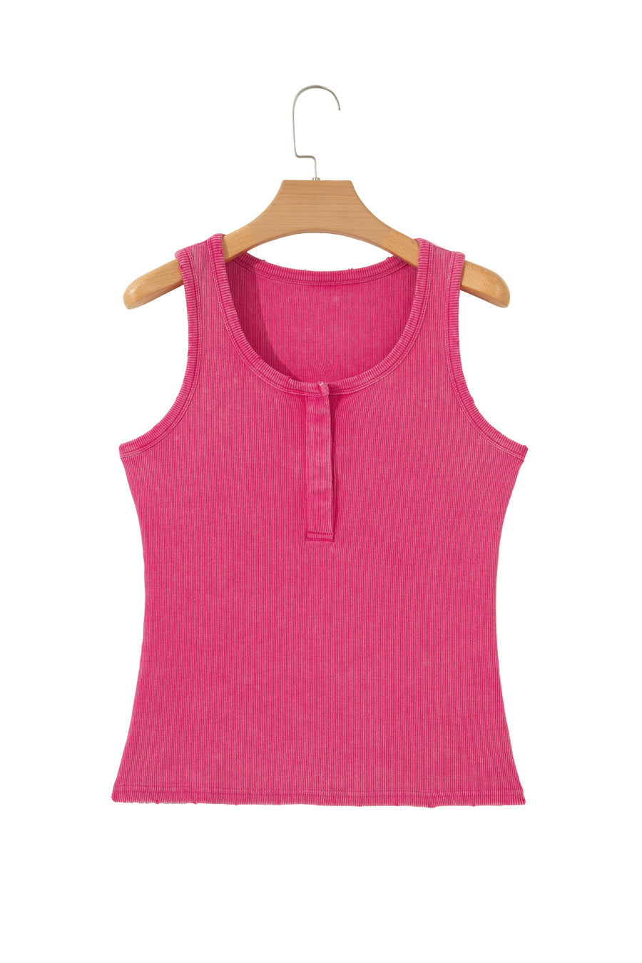 Vintage Distressed Ribbed Mineral Wash Button Neck Tank Top — angled view | Fashionfitz UK