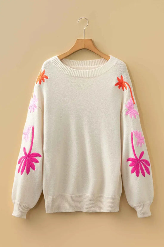 Women’s floral embroidered sleeve jumper | fashionfitz uk